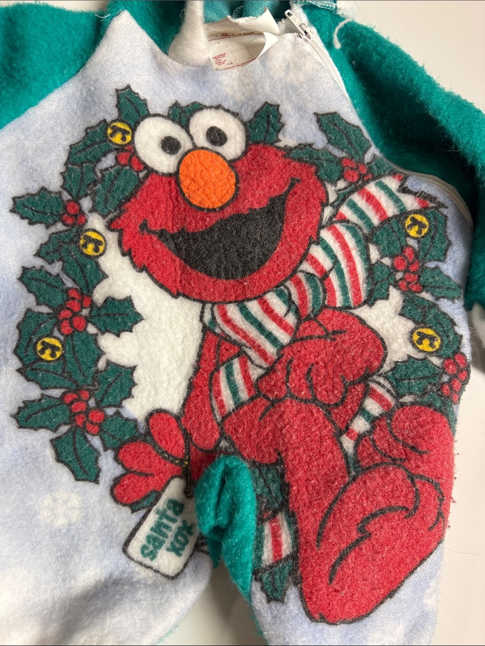 VTG 90s Sesame Street Elmo Christmas Fleece Pram Onesie 3/6M Made in Canada - Picture 7 of 8